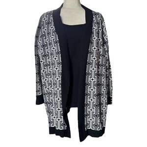 Anne Klein Black and White 2 in 1 Patterned Knit Cardigan Set XL